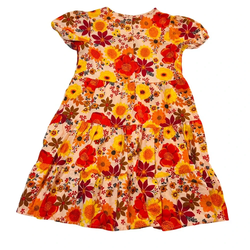 Gymboree Girls Size 10 Orange Floral Tiered Cotton‎ Faux Wrap Short Sleeve Dress